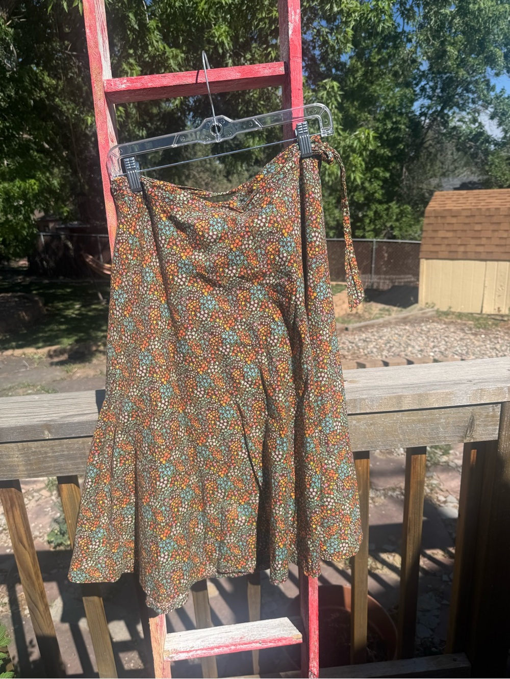 Vintage Floral Wrap A-Line Skirt - Brown Multi
